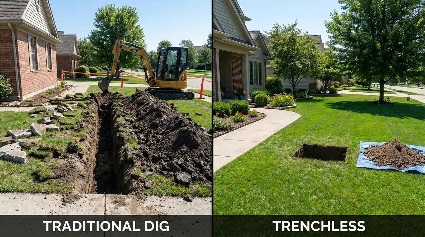 Trenchless sewer repair with minimal yard damage versus traditional excavation in Wilmington, DE